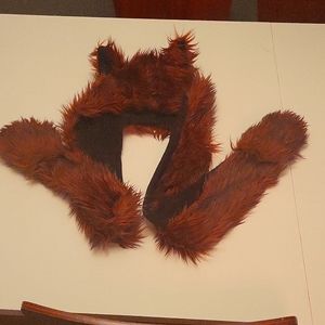 Fleece lined faux fur hat with hand warmers